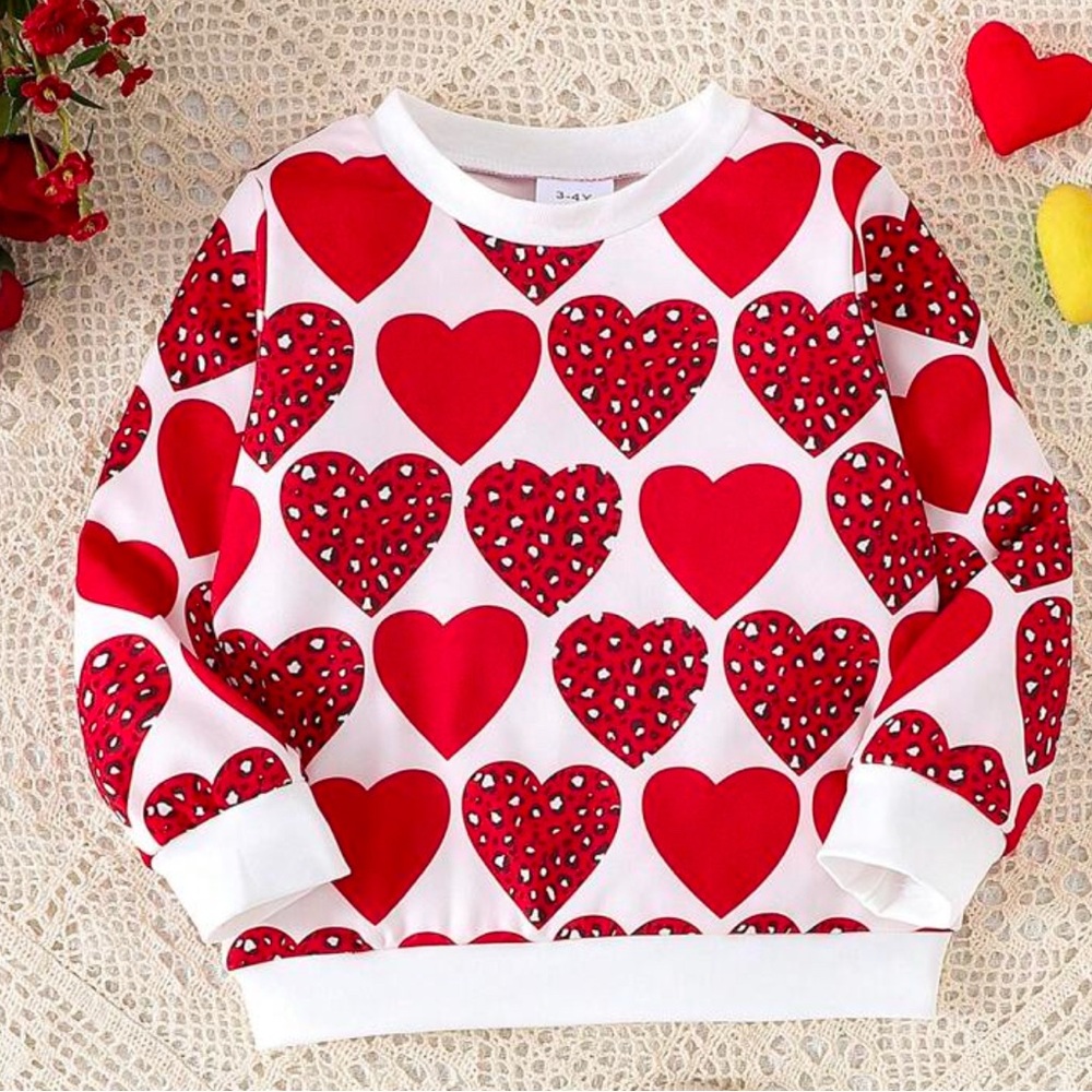 Lil girls size 7 valentines outfit, new shirt, and red, fake leather skirt